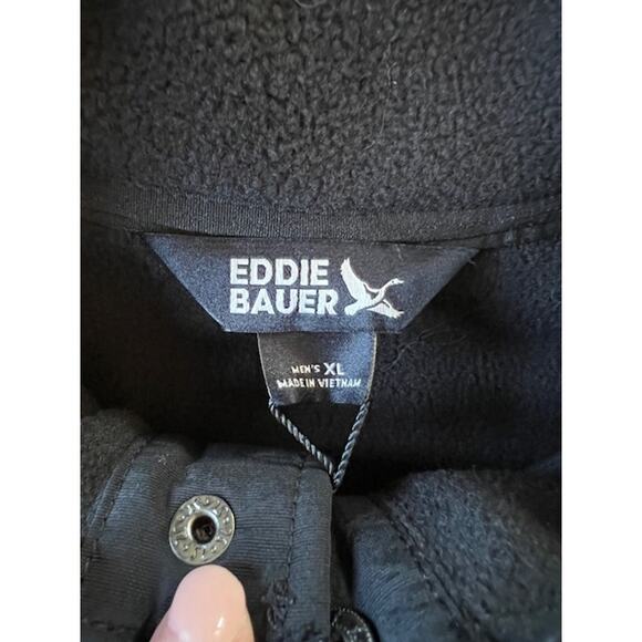 NWT Eddie Bauer Fleece Sweater Mens XL Pullover Black Quarter Snap Mockneck Warm - Picture 4 of 9